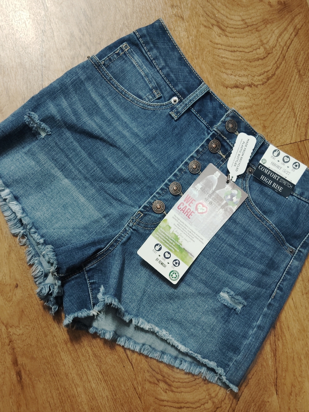 Rewash Distressed Button-Front Jean Shorts - Blue